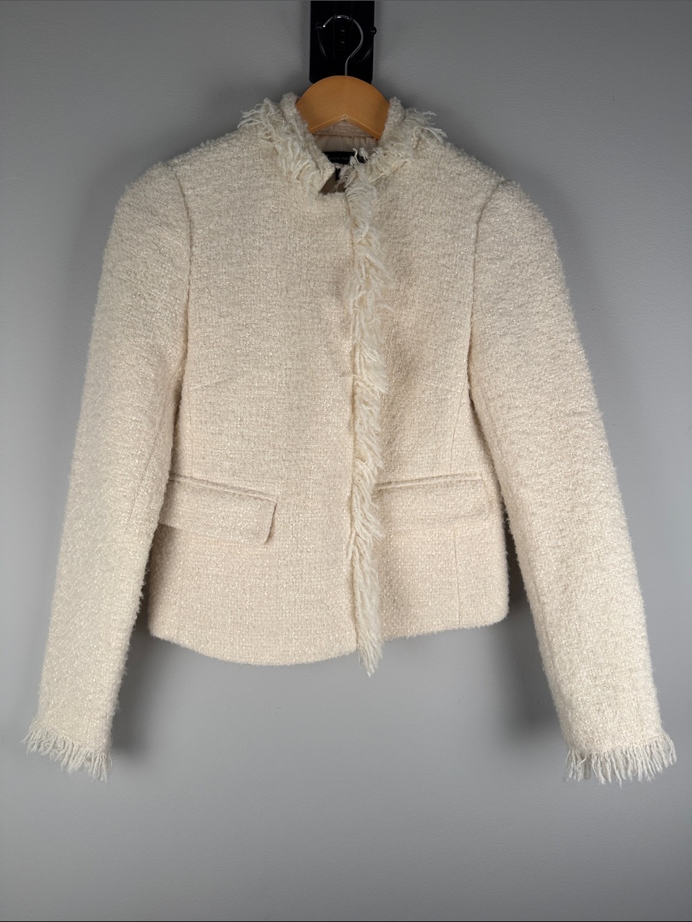 Ann Taylor Cream Bouclé Fringe Blazer Old Money Chic , Quiet Luxury